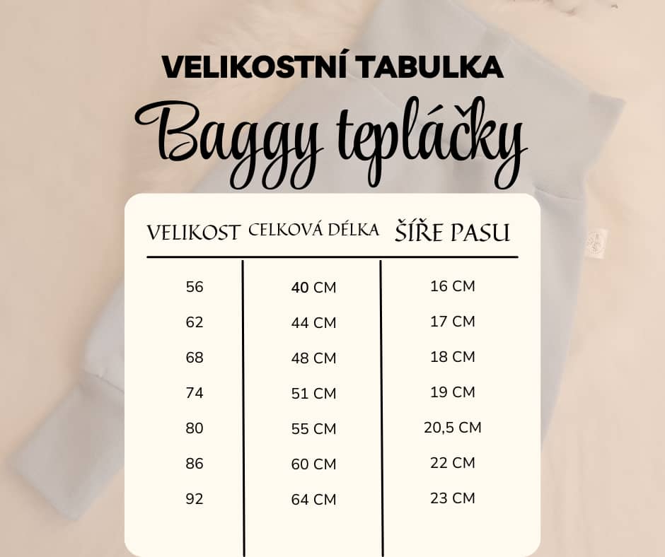 freecompress-Velikostní tabulka baggy tepláčky